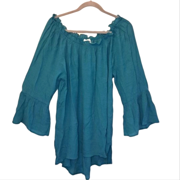 Forgotten Grace Teal Blue Off Shoulder Flowy High Low Blouse Plus Size XXL - Picture 2 of 7